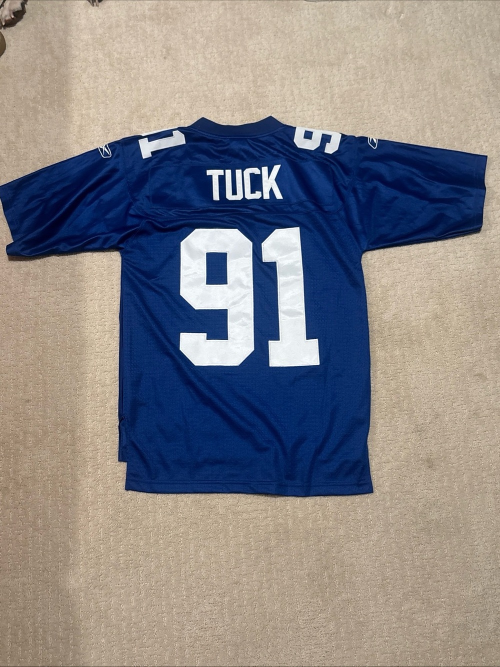 NFL Men’s S Blue Justin Tuck 91 Football Jersey with White Numbers